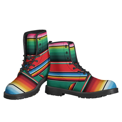 Groovy Leather Boots with Colorful Mexican Blanket Pattern Print for Fashion-Forward Hippies - 3