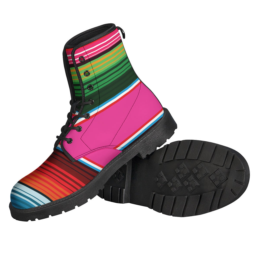 Funky and Stylish Hippie Leather Boots with Colorful Mexican Blanket Stripe Prints - 2