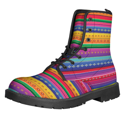 Get Groovy with Our Colorful Mexican Serape Pattern Leather Boots for Stylish Hippies - 1