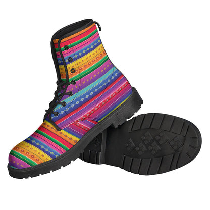 Get Groovy with Our Colorful Mexican Serape Pattern Leather Boots for Stylish Hippies - 2