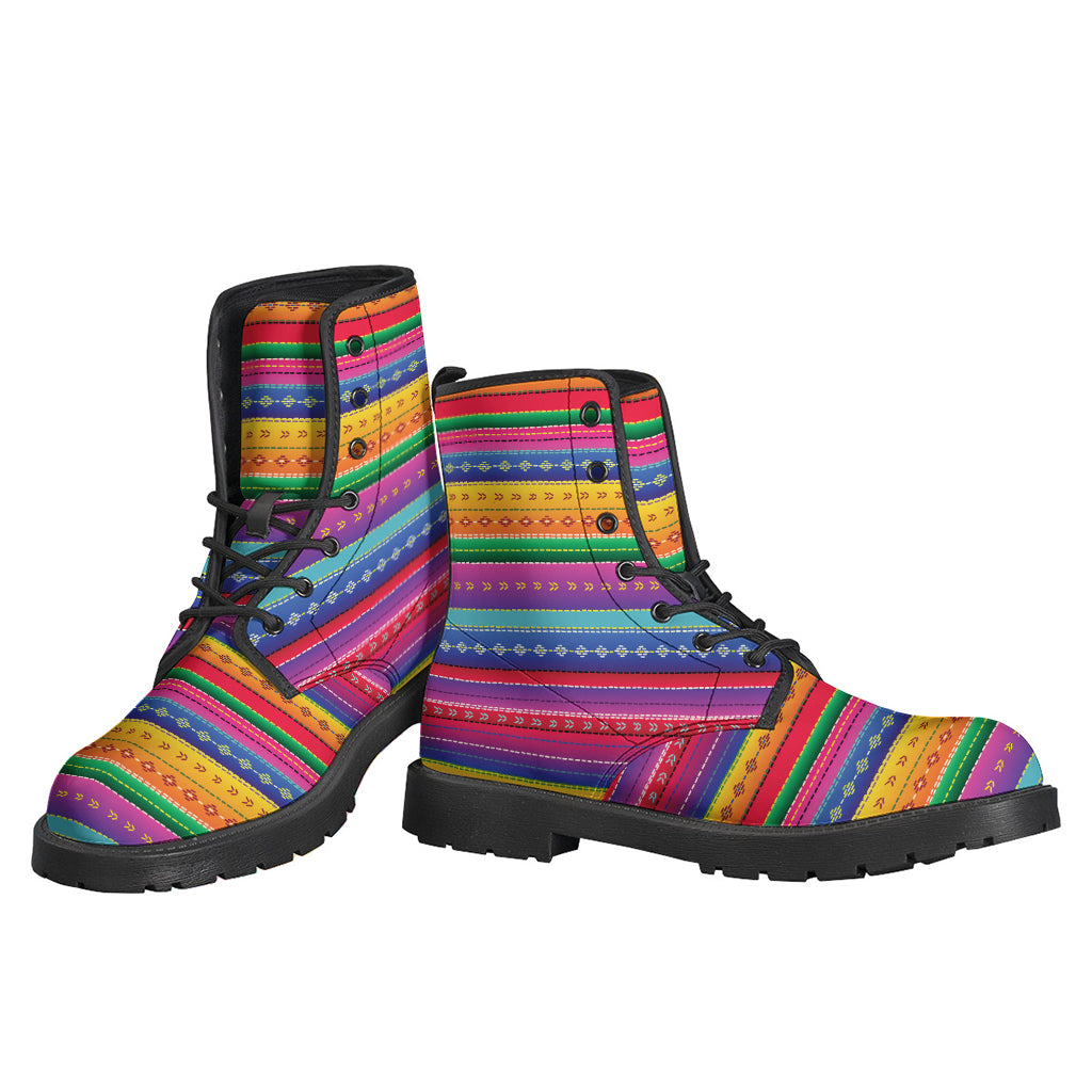 Get Groovy with Our Colorful Mexican Serape Pattern Leather Boots for Stylish Hippies - 3