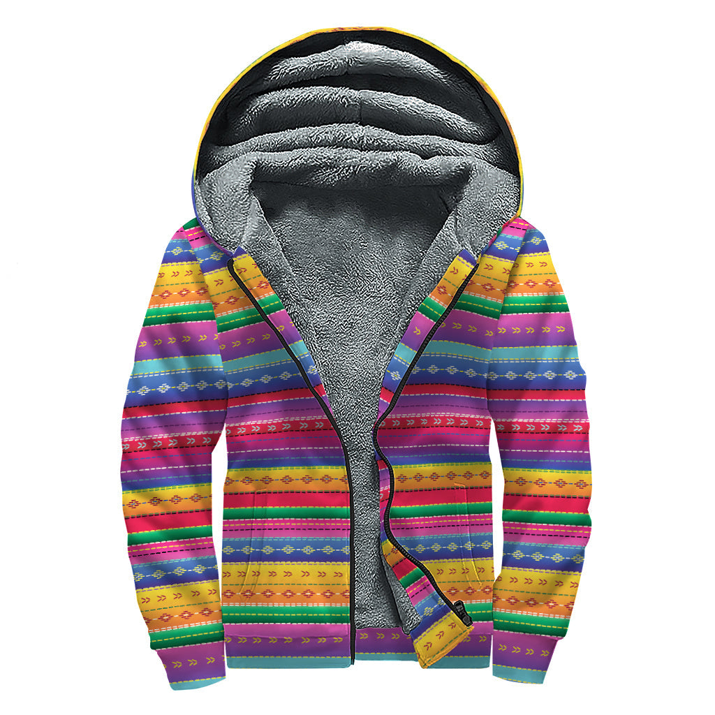 Get Cozy in our Colorful Mexican Serape Pattern Print Sherpa Lined Zip Up Hoodie - 1