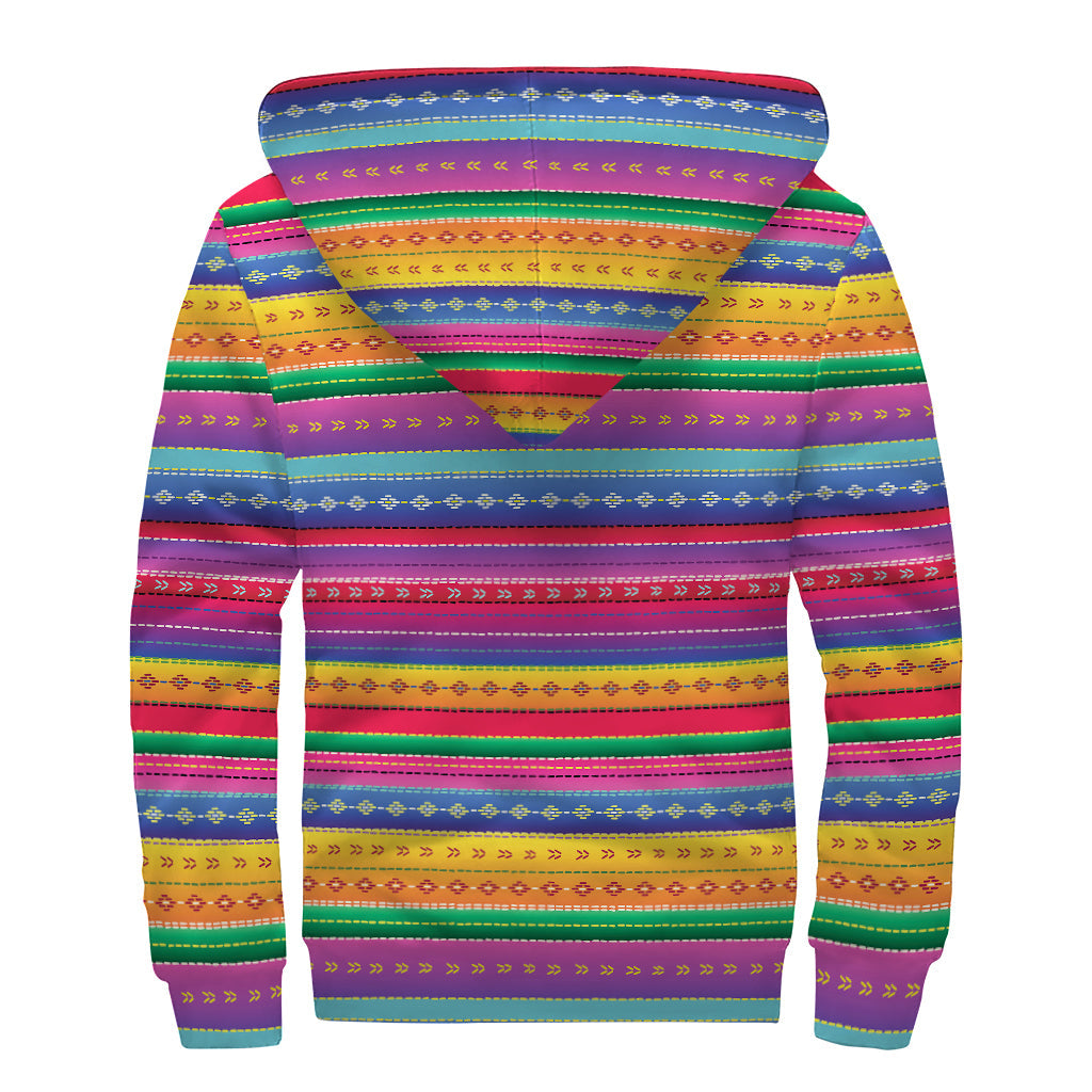 Get Cozy in our Colorful Mexican Serape Pattern Print Sherpa Lined Zip Up Hoodie - 2