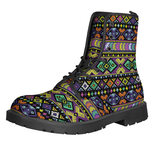 Bohemian Bliss: Colorful Native Navajo Tribal Print Leather Boots for Modern Hippies - 1