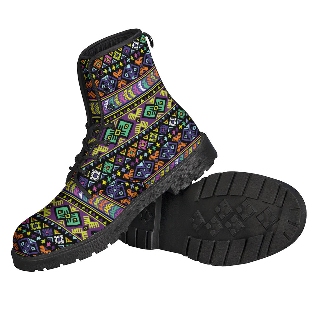 Bohemian Bliss: Colorful Native Navajo Tribal Print Leather Boots for Modern Hippies - 2