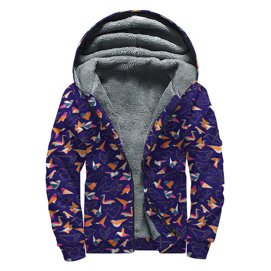 Colorful Origami Bird Pattern Sherpa Lined Hoodie: The Ultimate Hippie Style - 1