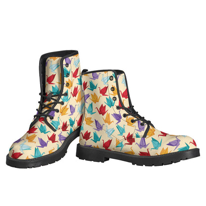 Colorful Origami Crane Pattern Leather Boots for Free-Spirited Hippies - 3