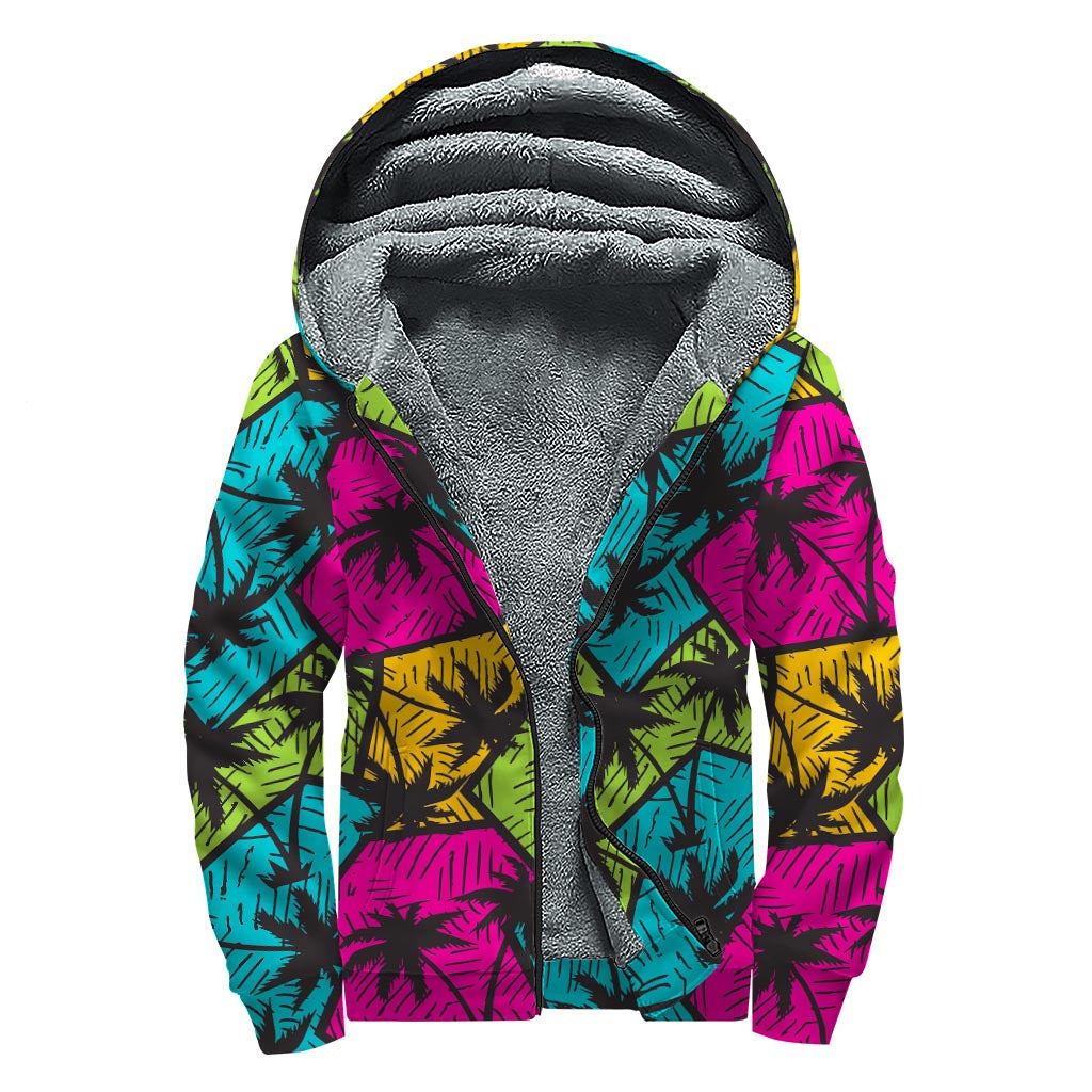 Palm Tree Paradise: Sherpa Lined Zip Up Hoodie for the Free-Spirited Hippie - 1