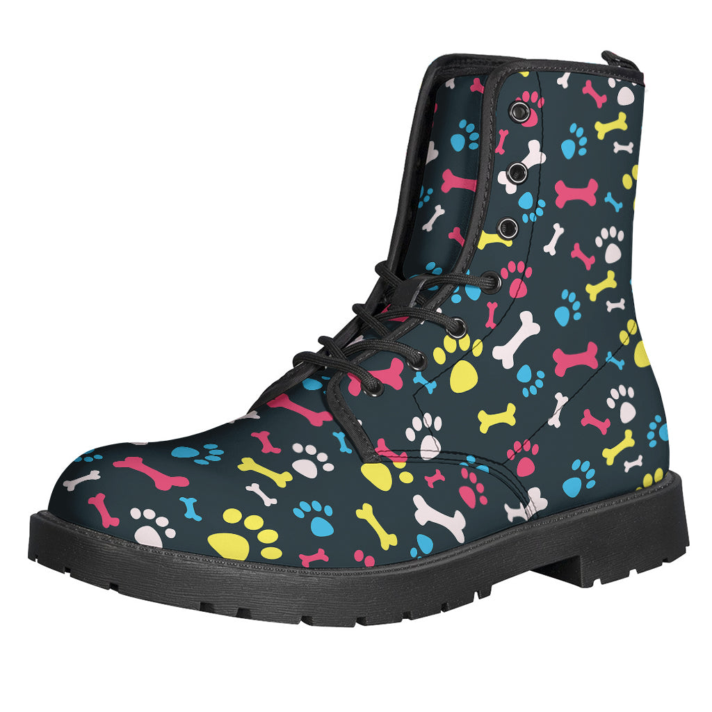 Colorful Paw and Bone Pattern Print Leather Hippie Boots - 1