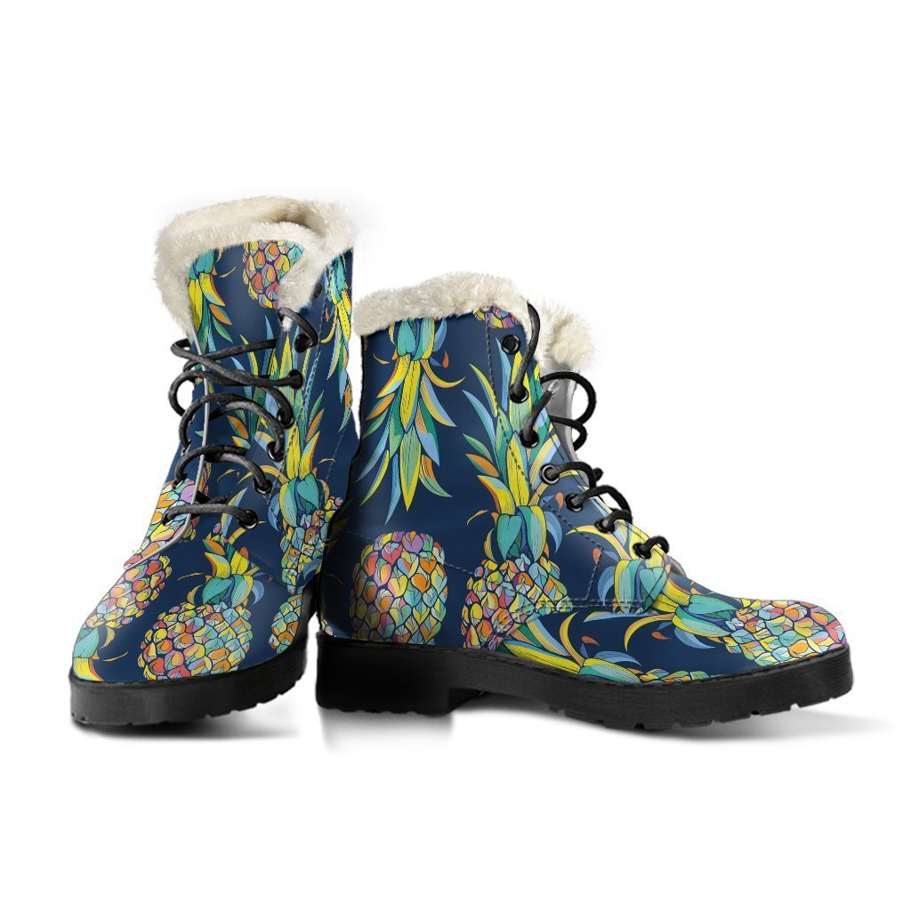 Colorful Pineapple Pattern Faux Fur Leather Boots: Embrace Your Inner Hippie Style - 3