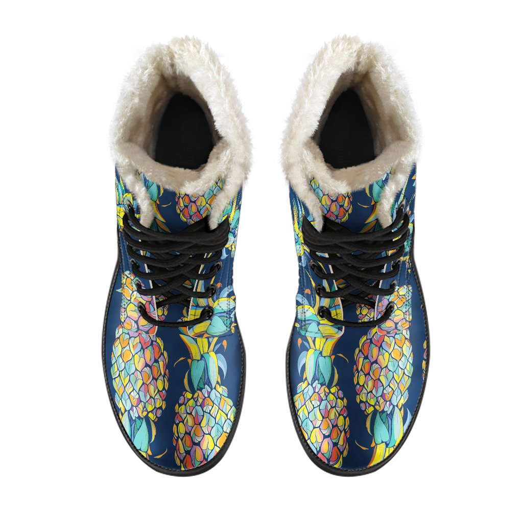 Colorful Pineapple Pattern Faux Fur Leather Boots: Embrace Your Inner Hippie Style - 4