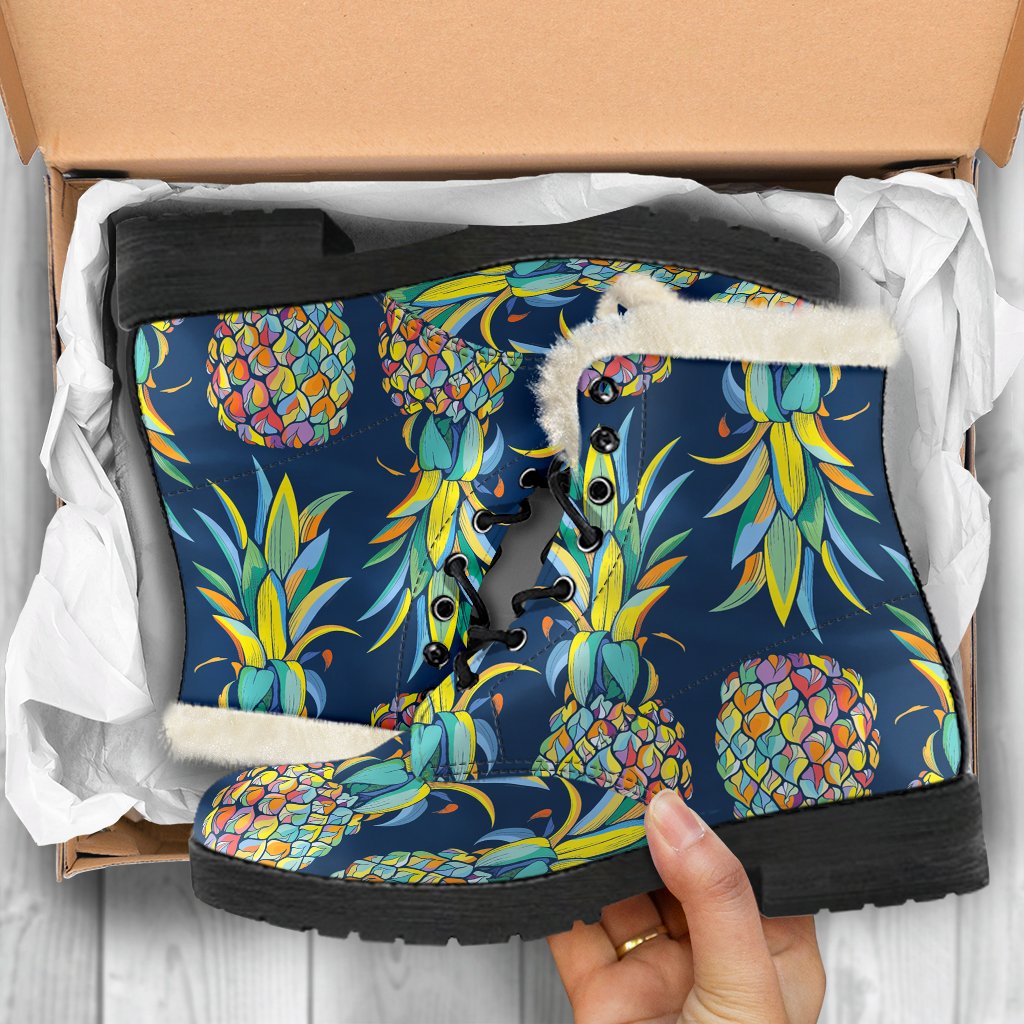 Colorful Pineapple Pattern Faux Fur Leather Boots: Embrace Your Inner Hippie Style - 5