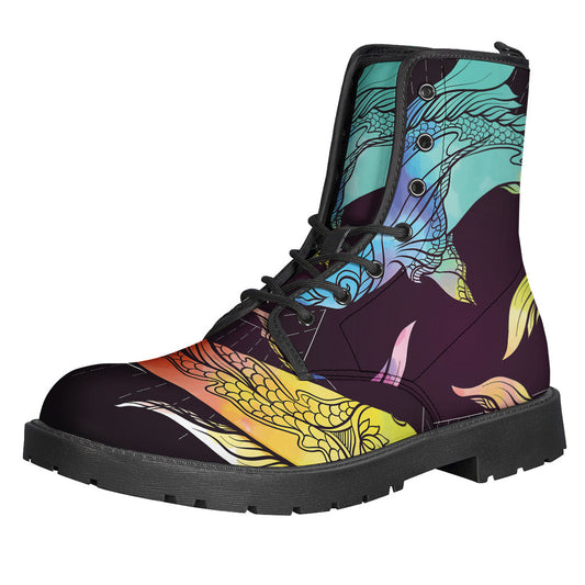 Colorful Pisces Sign Printed Leather Boots for Hippies with a Bohemian Style - 1