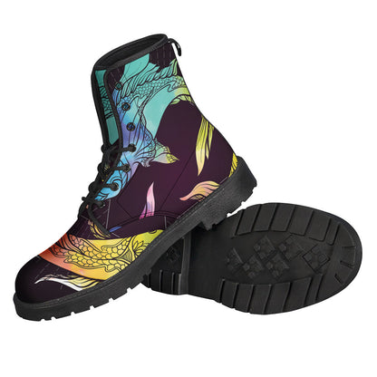 Colorful Pisces Sign Printed Leather Boots for Hippies with a Bohemian Style - 2