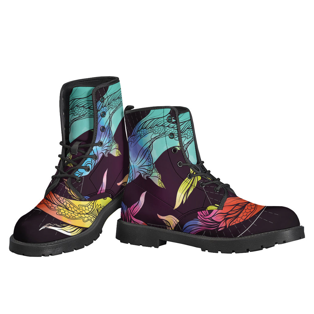 Colorful Pisces Sign Printed Leather Boots for Hippies with a Bohemian Style - 3