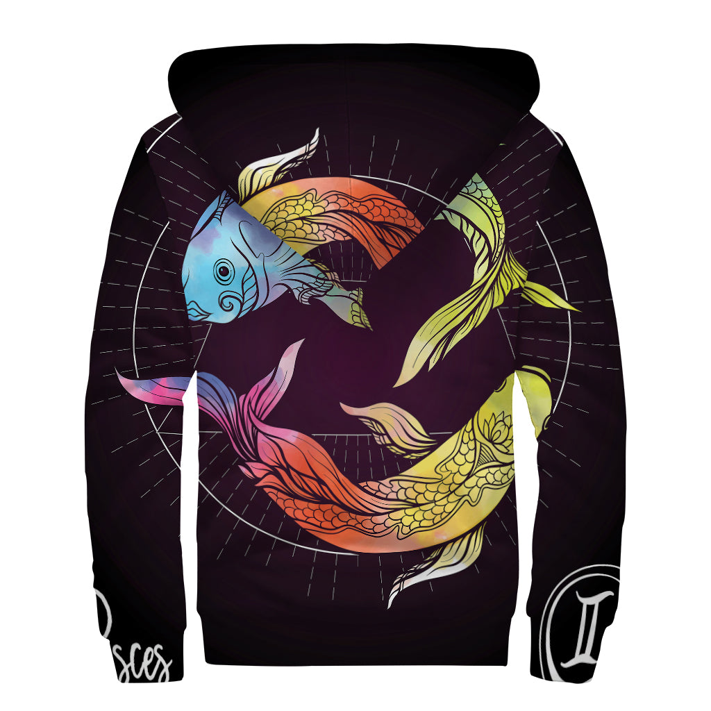 Colorful Pisces Sign Print Sherpa Lined Zip Up Hoodie for the Free-Spirited Hippie - 2