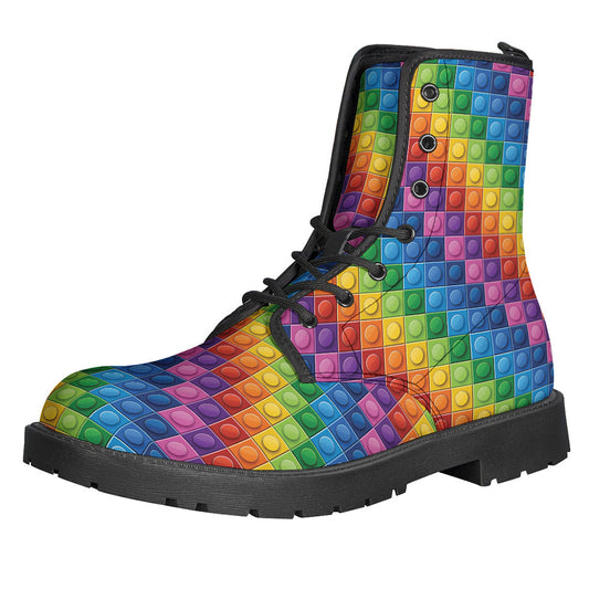 Colorful Plastic Building Blocks Leather Lightweight Boots for Hippies - 1