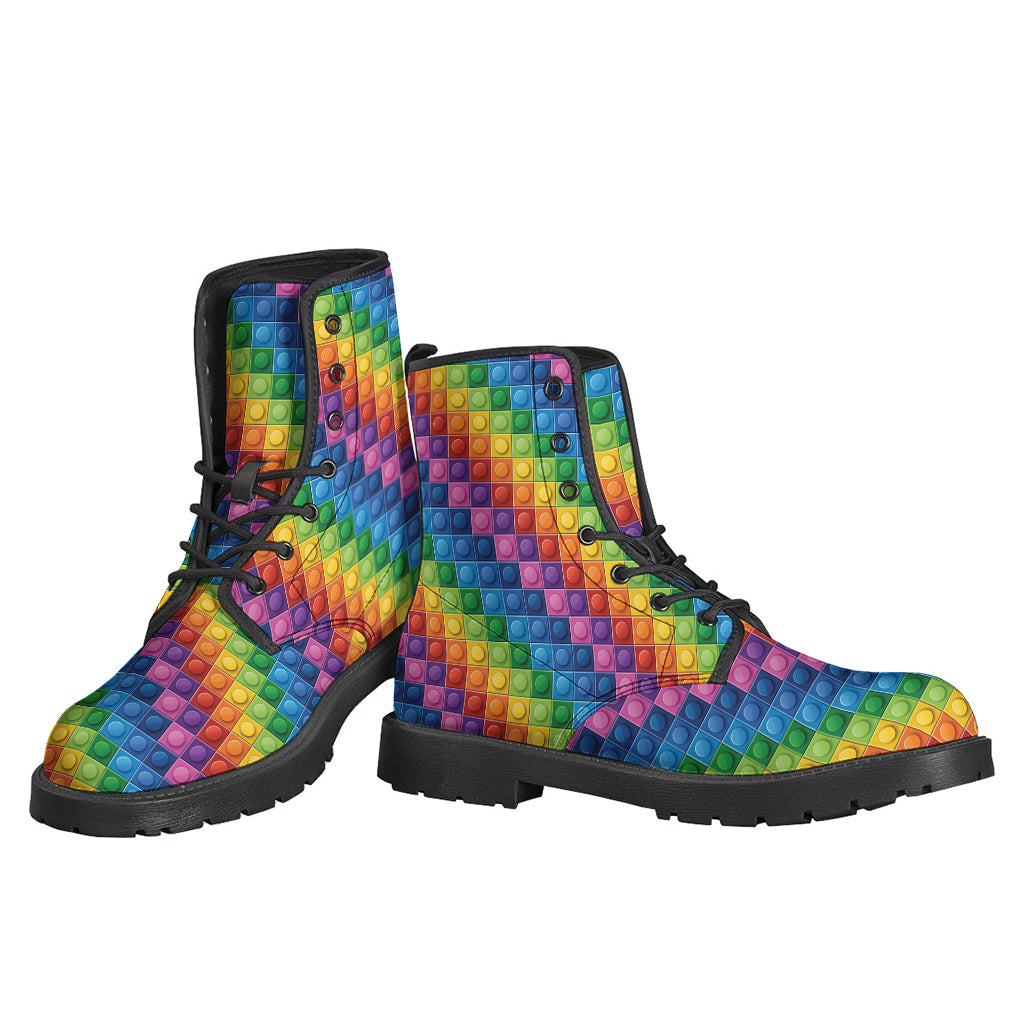 Colorful Plastic Building Blocks Leather Lightweight Boots for Hippies - 3