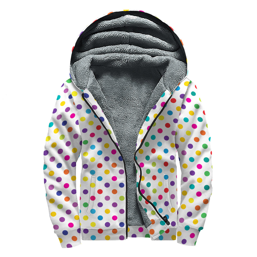 Colorful Polka Dot Pattern Print Sherpa Lined Zip Up Hoodie - 1