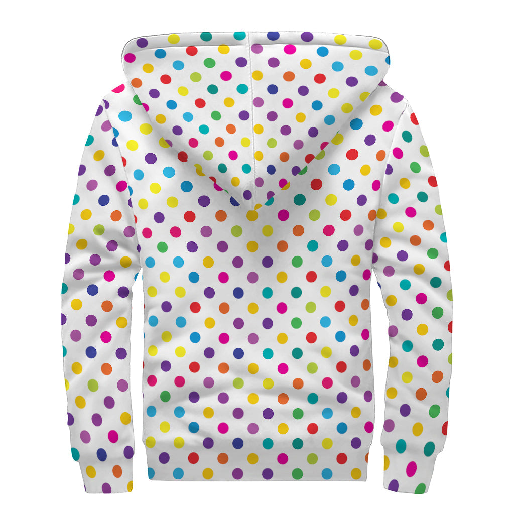 Colorful Polka Dot Pattern Print Sherpa Lined Zip Up Hoodie - 2