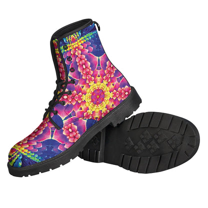 Boho Chic: Colorful Psychedelic Kaleidoscope Leather Boots for Hippie Souls - 2