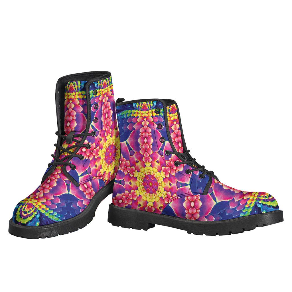 Boho Chic: Colorful Psychedelic Kaleidoscope Leather Boots for Hippie Souls - 3