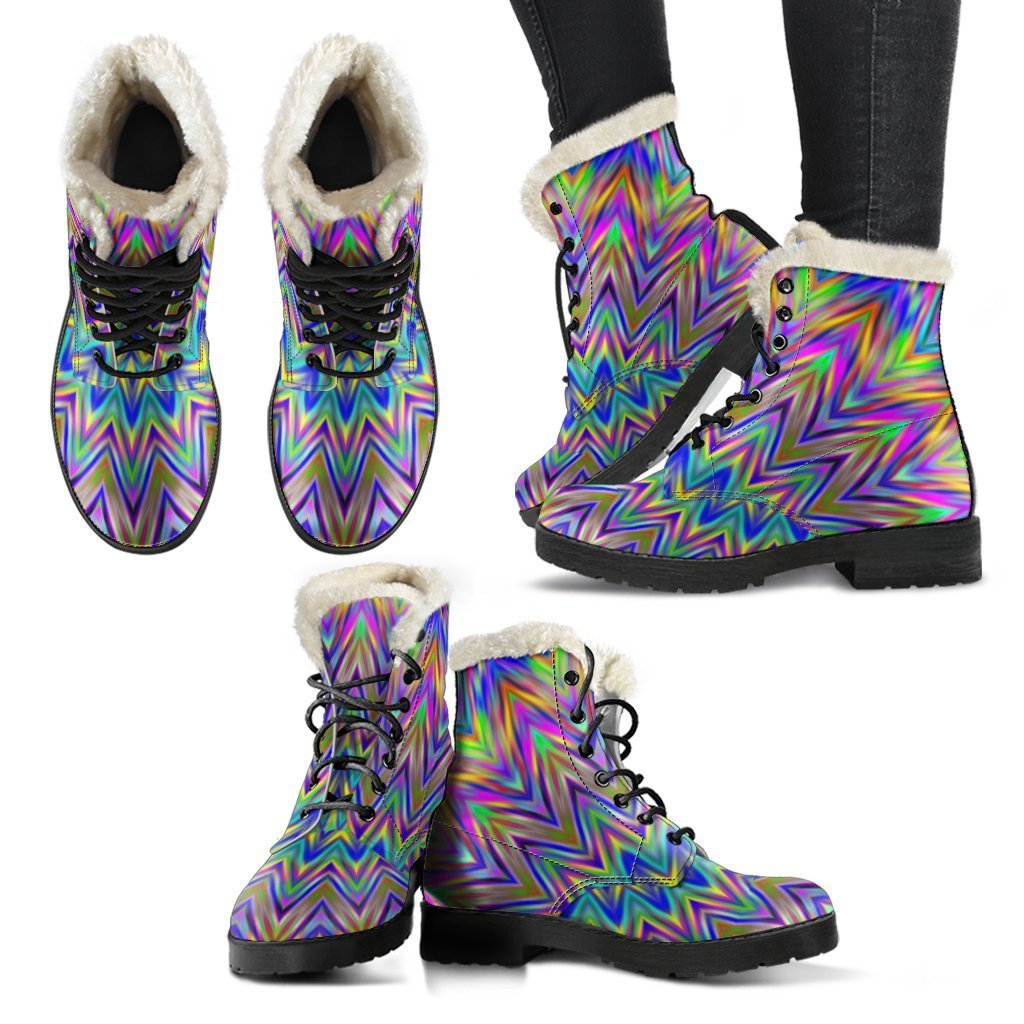 Groovy Vibes: Colorful Psychedelic Faux Fur Leather Boots for Hippies - 2