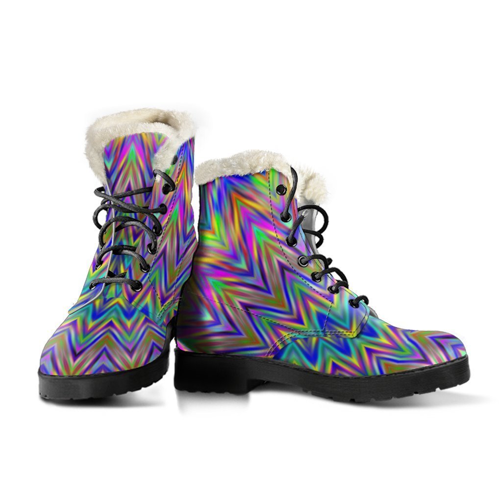 Groovy Vibes: Colorful Psychedelic Faux Fur Leather Boots for Hippies - 3