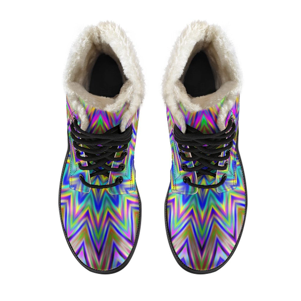 Groovy Vibes: Colorful Psychedelic Faux Fur Leather Boots for Hippies - 4