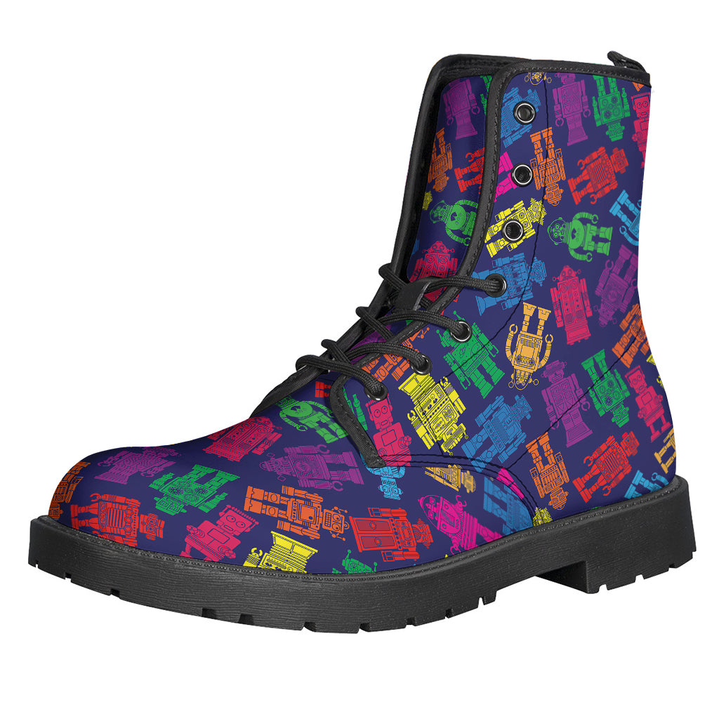 Colorful Robot Pattern Leather Boots for Stylish Hippies - 1