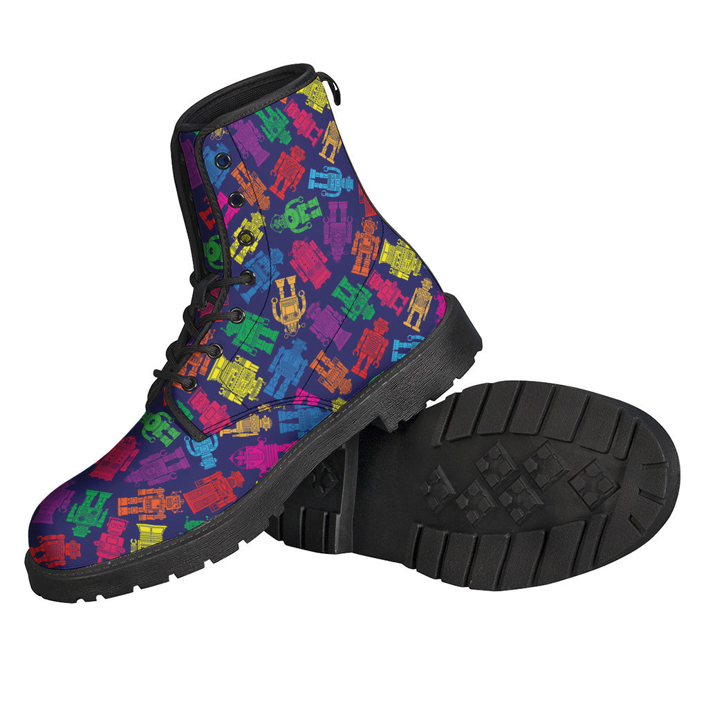 Colorful Robot Pattern Leather Boots for Stylish Hippies - 2