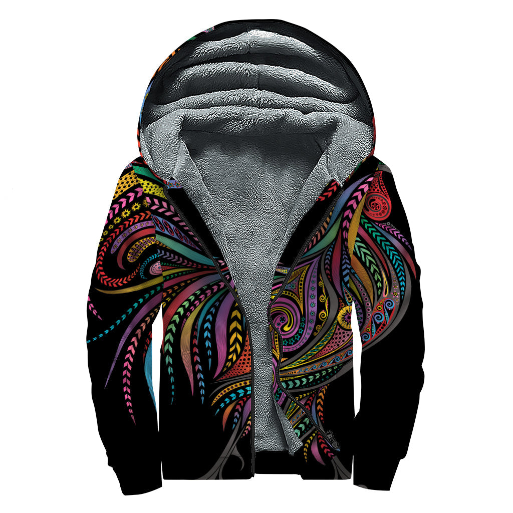 Colorful Rooster Print Sherpa Lined Zip Up Hoodie - Embrace Your Inner Hippie Vibes - 1