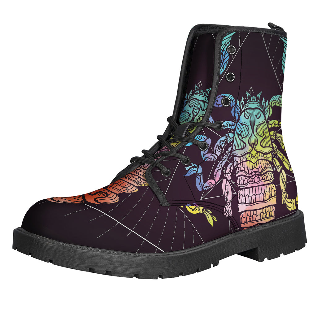 Groovy Scorpio Sign Printed Leather Boots for Free-Spirited Hippies - 1