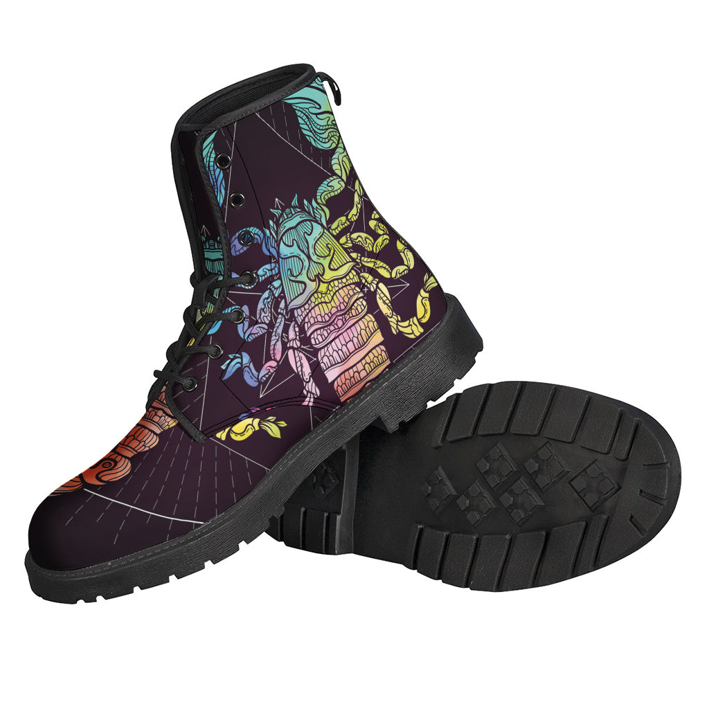 Groovy Scorpio Sign Printed Leather Boots for Free-Spirited Hippies - 2
