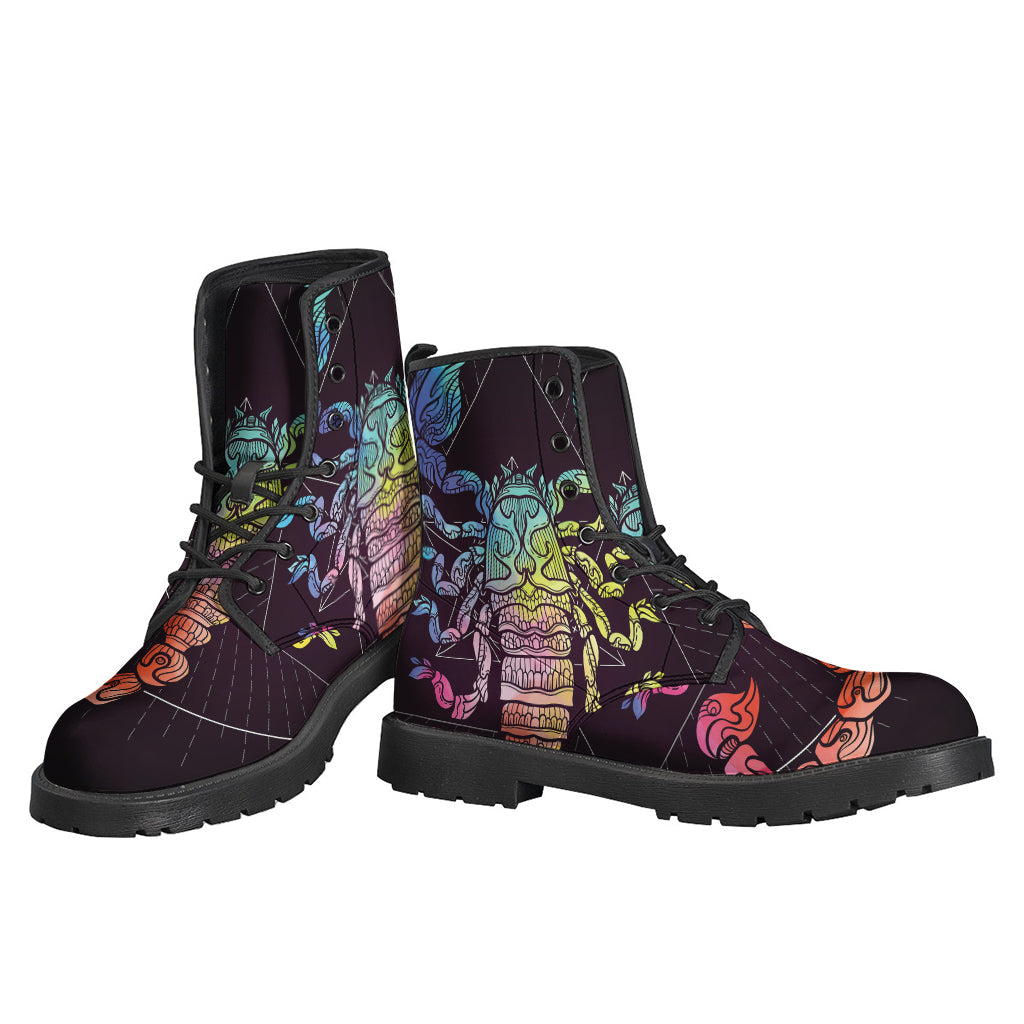 Groovy Scorpio Sign Printed Leather Boots for Free-Spirited Hippies - 3