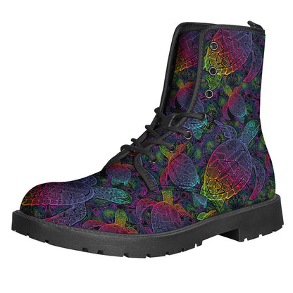 Colorful Sea Turtle Pattern Leather Lightweight Boots for Boho Hippies - 1