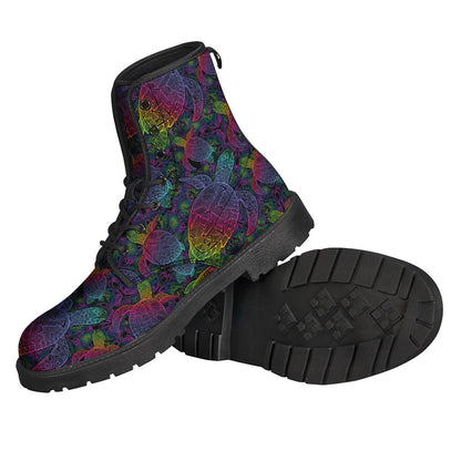 Colorful Sea Turtle Pattern Leather Lightweight Boots for Boho Hippies - 2