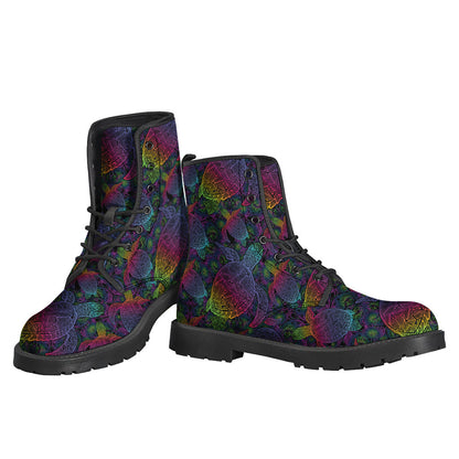 Colorful Sea Turtle Pattern Leather Lightweight Boots for Boho Hippies - 3