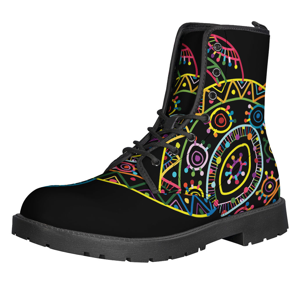 Groovy Sea Turtle Print Leather Boots for the Free-Spirited Hippie - 1