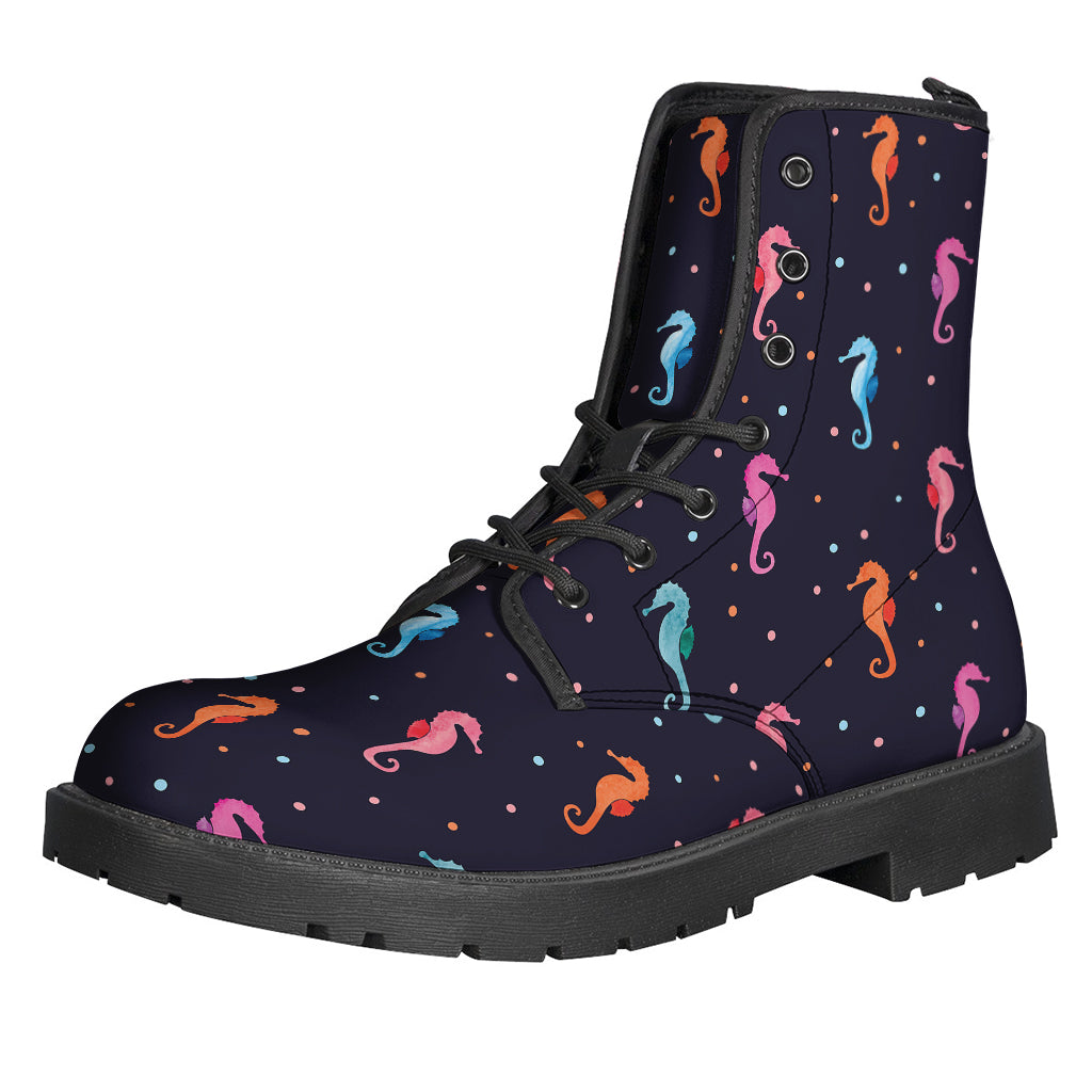 Colorful Seahorse Pattern Print Leather Lightweight Boots for Hippies - 1