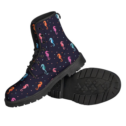 Colorful Seahorse Pattern Print Leather Lightweight Boots for Hippies - 2