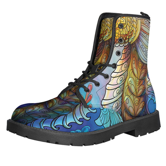 Groovy Vibes: Colorful Seahorse Print Leather Boots for the Free-Spirited Hippie - 1