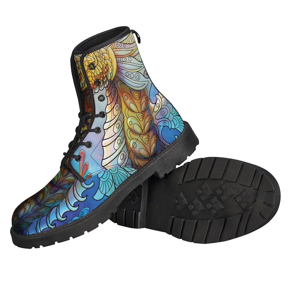 Groovy Vibes: Colorful Seahorse Print Leather Boots for the Free-Spirited Hippie - 2