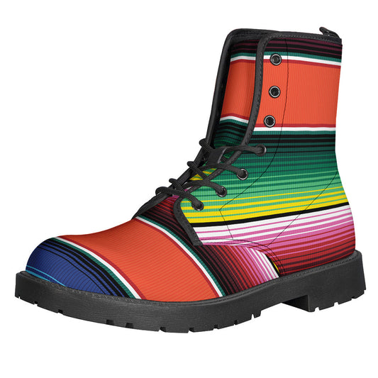 Colorful Serape Blanket Pattern Leather Boots: Embrace Your Inner Hippie Chic - 1