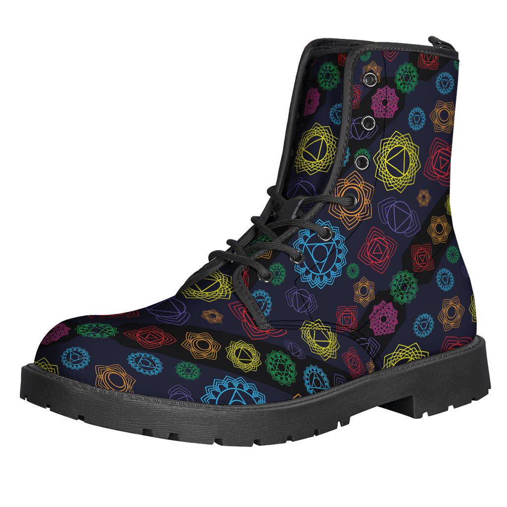 Colorful Chakra Pattern Leather Boots for Free-Spirited Hippies - 1