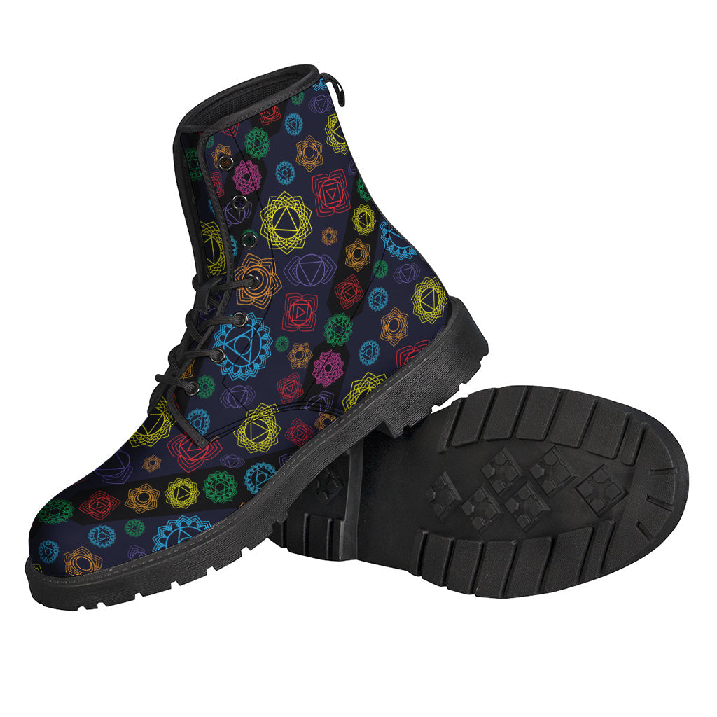 Colorful Chakra Pattern Leather Boots for Free-Spirited Hippies - 2