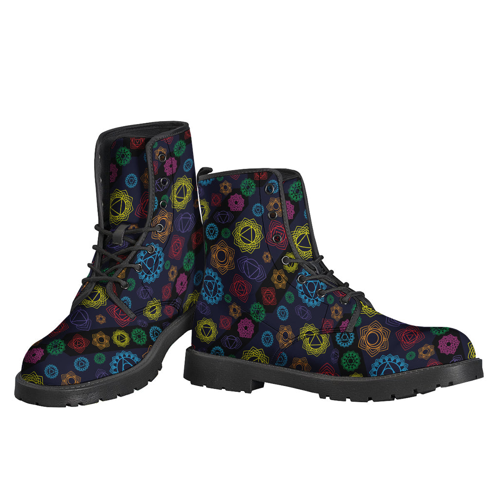 Colorful Chakra Pattern Leather Boots for Free-Spirited Hippies - 3