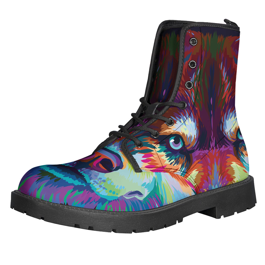 Colorful Siberian Husky Print Leather Boots for Boho Chic Fashionistas - 1