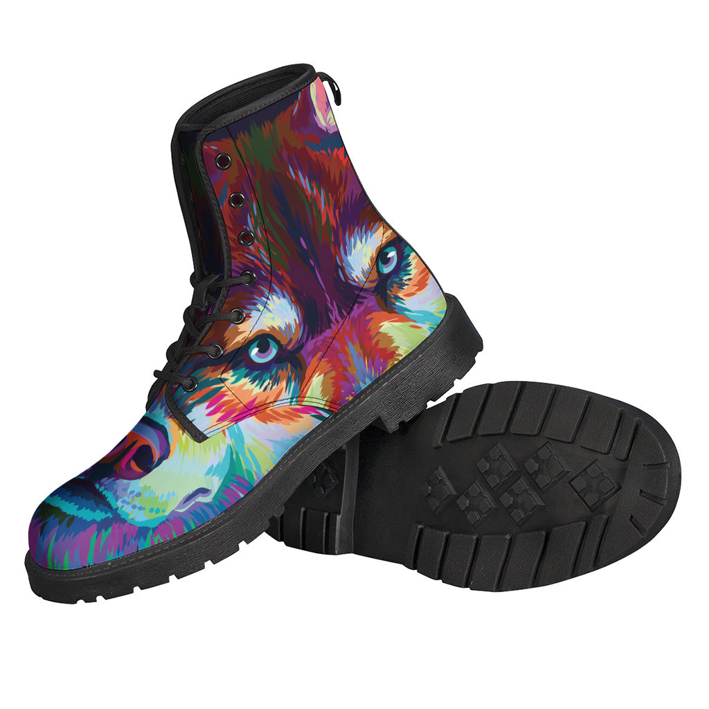 Colorful Siberian Husky Print Leather Boots for Boho Chic Fashionistas - 2