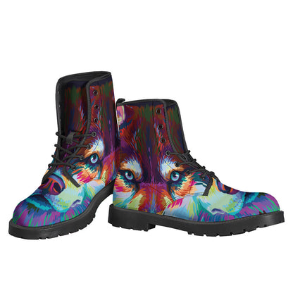 Colorful Siberian Husky Print Leather Boots for Boho Chic Fashionistas - 3